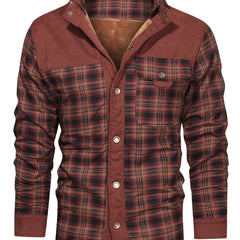 Men's Winter Fleece Padded Lapel Plaid Cotton Jacket