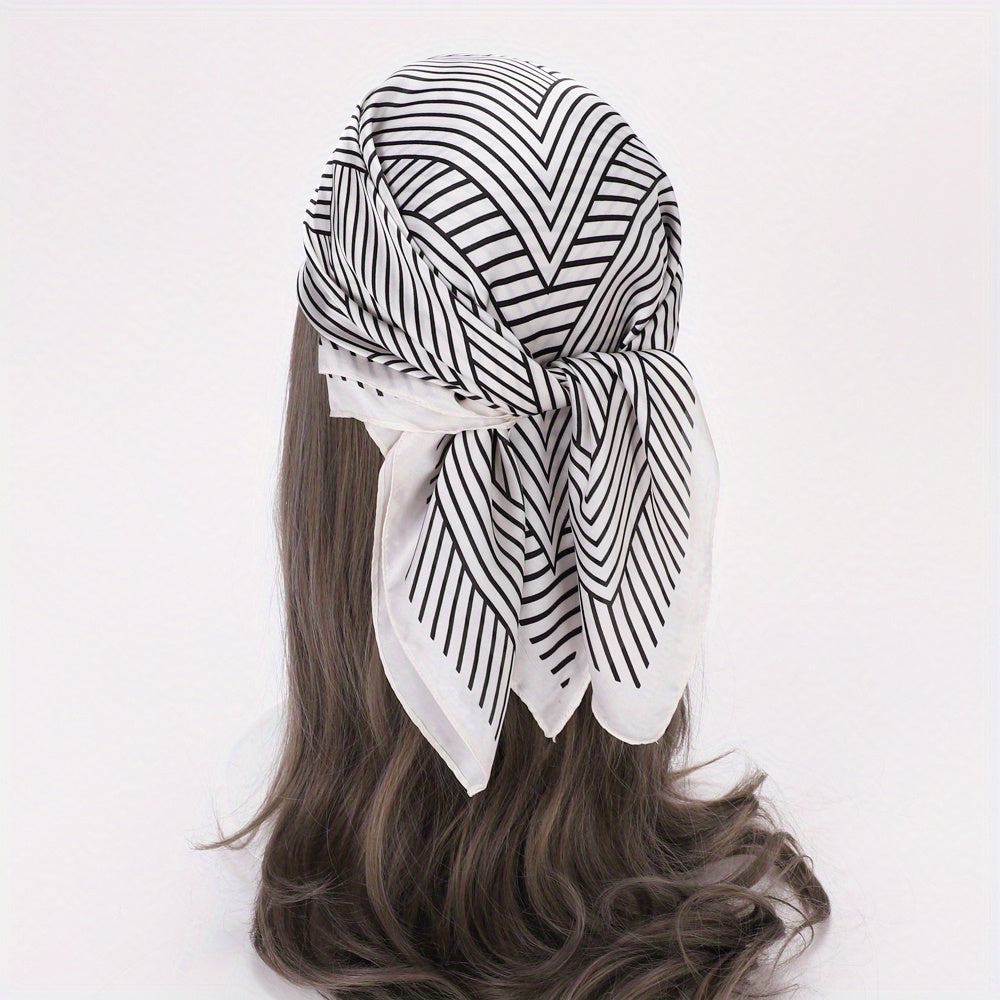 69 Stripe Print Satin Scarf Solid Silk Square Scarf Bandana Women