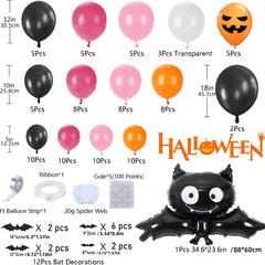 115pcs Halloween Balloon Garland Kit Orange Latex Pumpkin Spider Web Bats