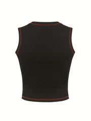 Letter Print Crop Top Y2k Sleeveless Crop Tank Top For Summer Women