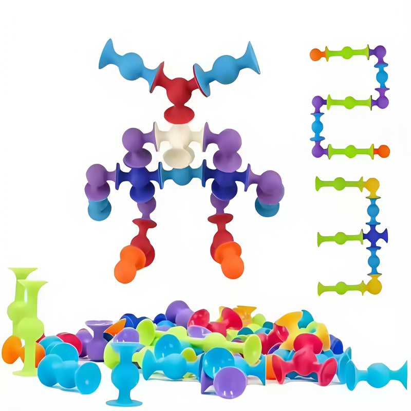 11pcs Suction Cup Toys Building Blocks Set Educational Travel Soft Silicone Kit
