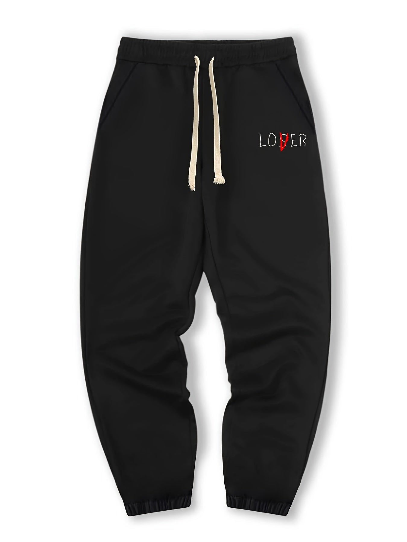 V Graphic Print Loose Fit Sweatpants