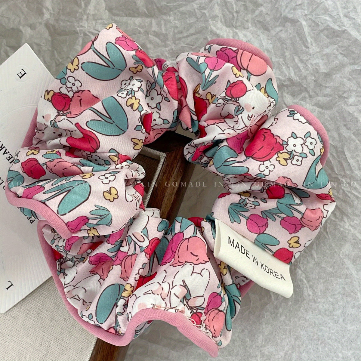 Floral Print Scrunchies Hair Tie Style Hair Rope Sweet Cartoon Bear Hair Accesso