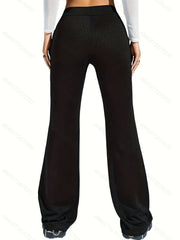  Cat & Moon Print Flared Leg Drawstring Skinny Pants