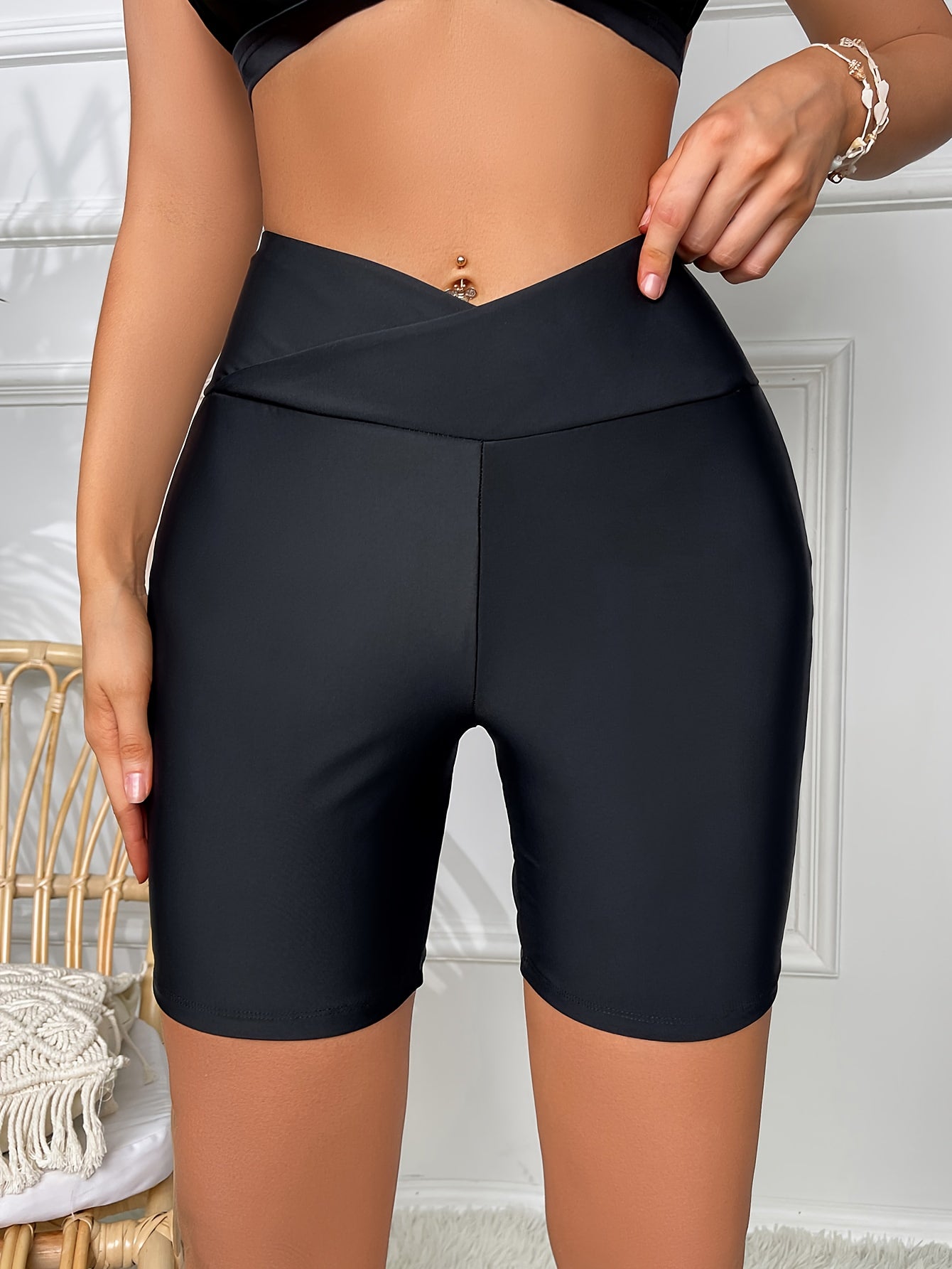 Cross Waist Yoga Shorts High Stretch Running Workout Shorts