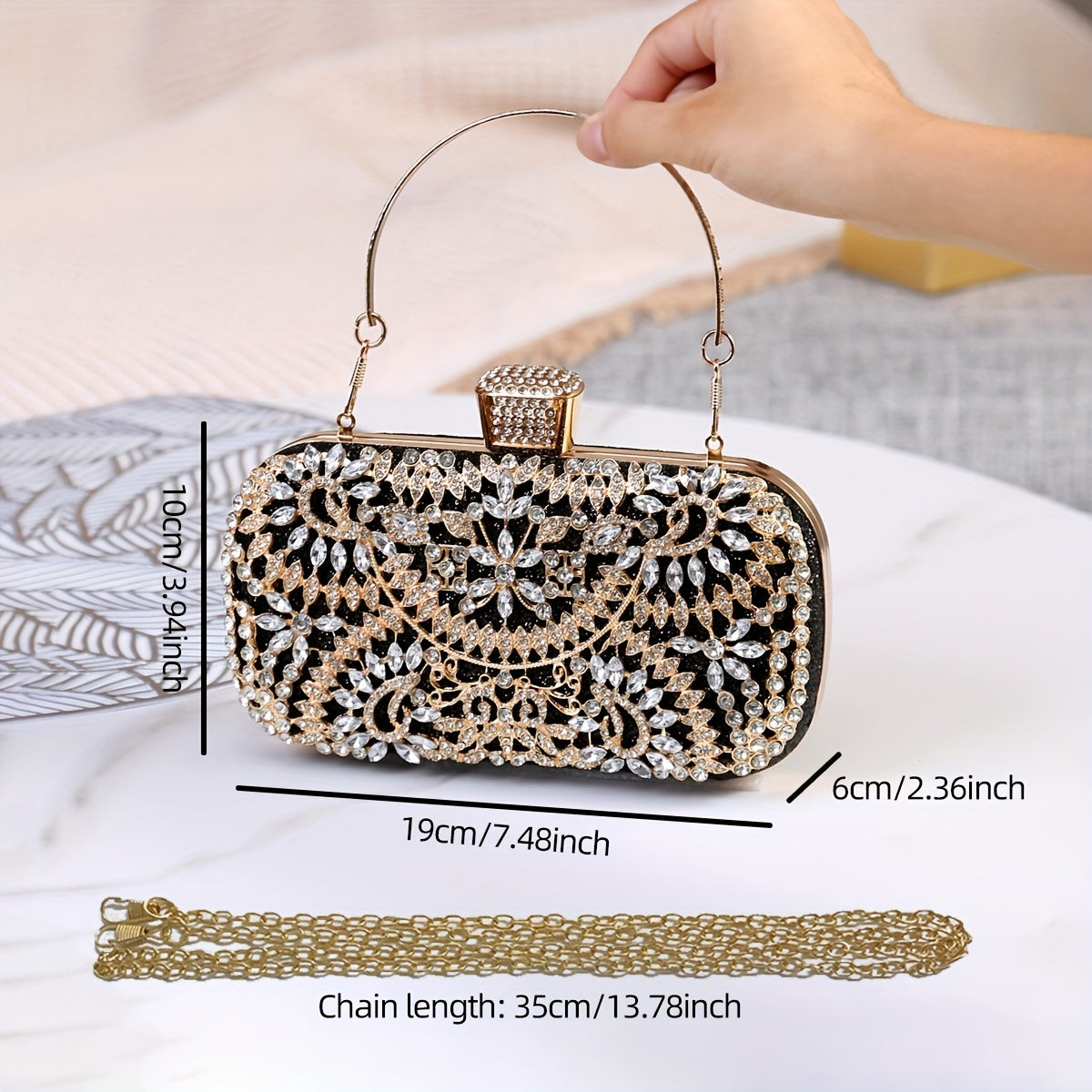 Rhinestone Flower Evening Bag Box Clutch Purse for Wedding Prom