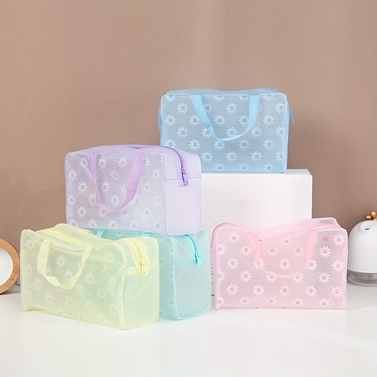 Floral Waterproof Makeup Bag with Handle - Bathroom Organizer