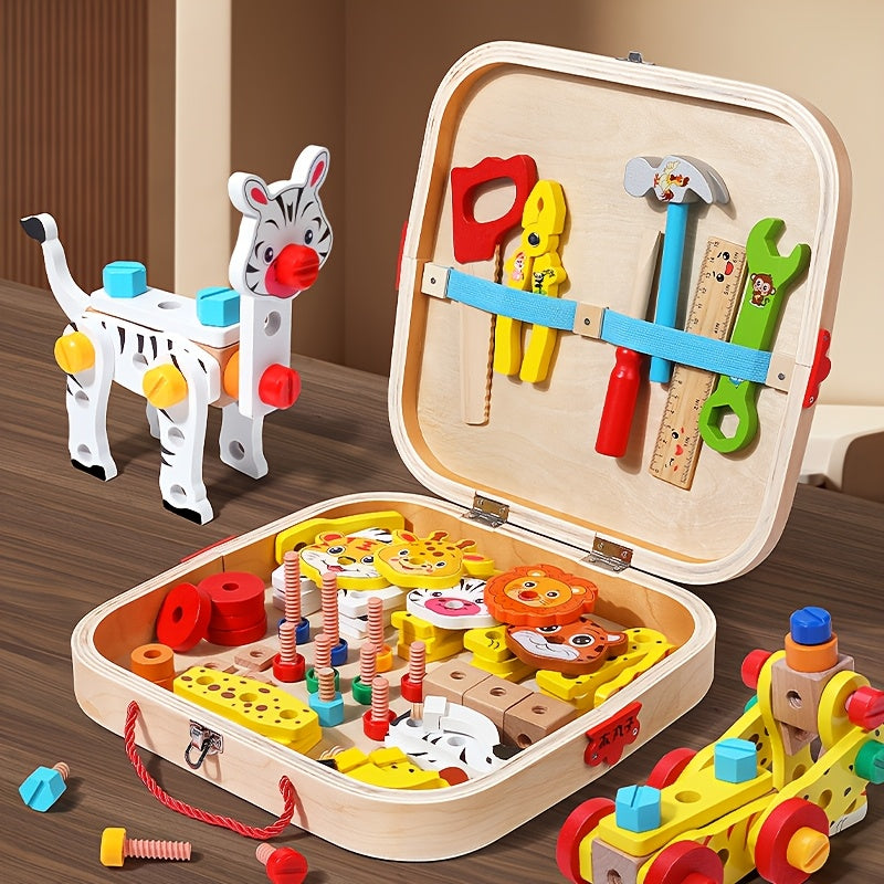 Wooden Toolbox for Kids Nut Screw Assembly Educational Toys