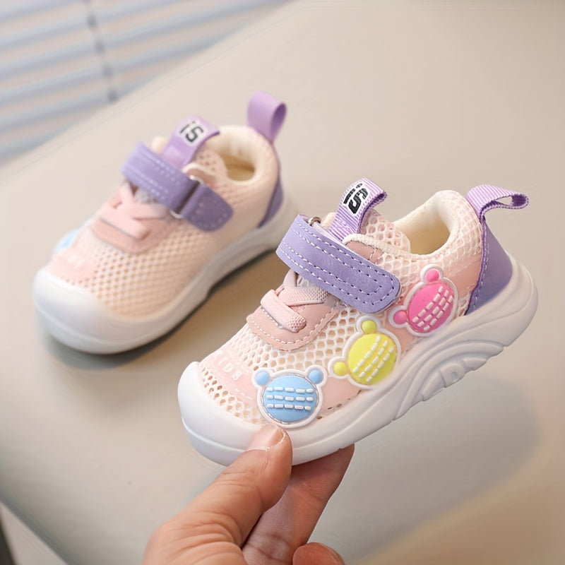 Baby Girls Bear Slip On Mesh Sneakers, Breathable, No Tie, Outdoor Shoes