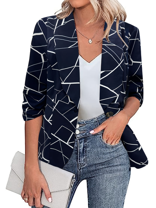  Geometric Print Long Sleeve Blazer