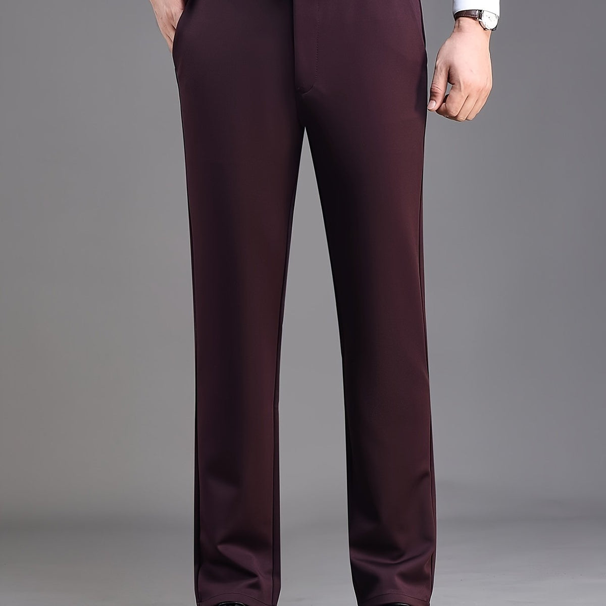 Men's Solid Stretch Dress Pants for Business