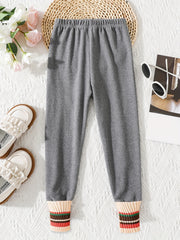 Girls Ribbed Cuffs Elastic Waist Jogger Pants for Spring Autumn