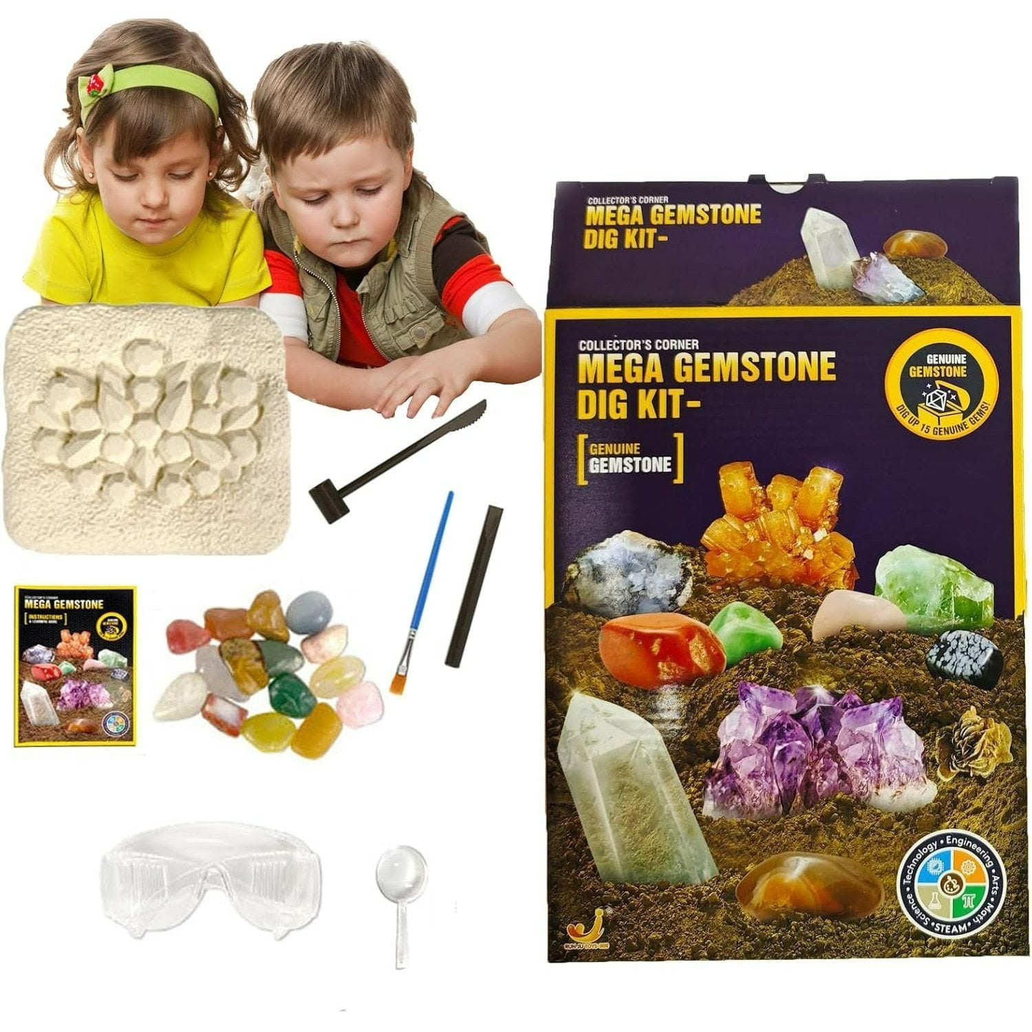 Kids Gemstone Digging Kit - Excavation Set for Science Learning