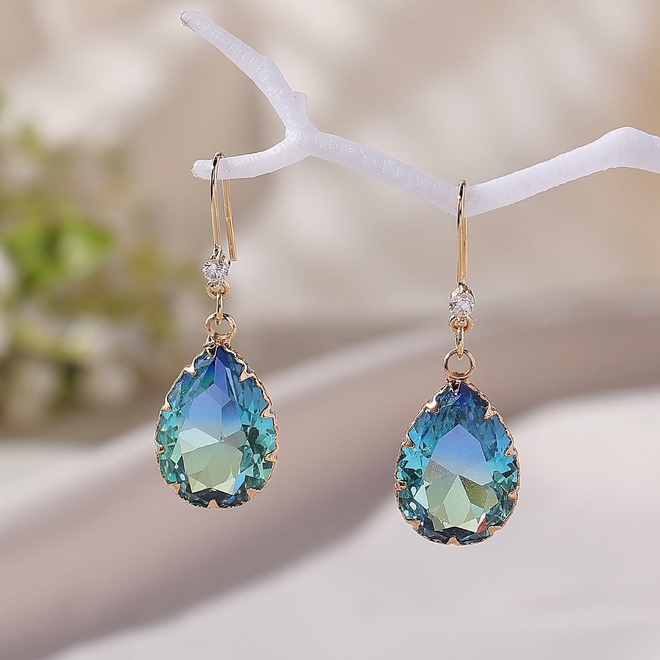 Colorful Glass Drop Earrings With Zircon Sweet Jewelry