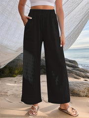  Textured Wide Leg Trousers with Pockets