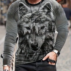 Wolf 3D Print Hoodie for Men Drawstring Hooded Pullover
