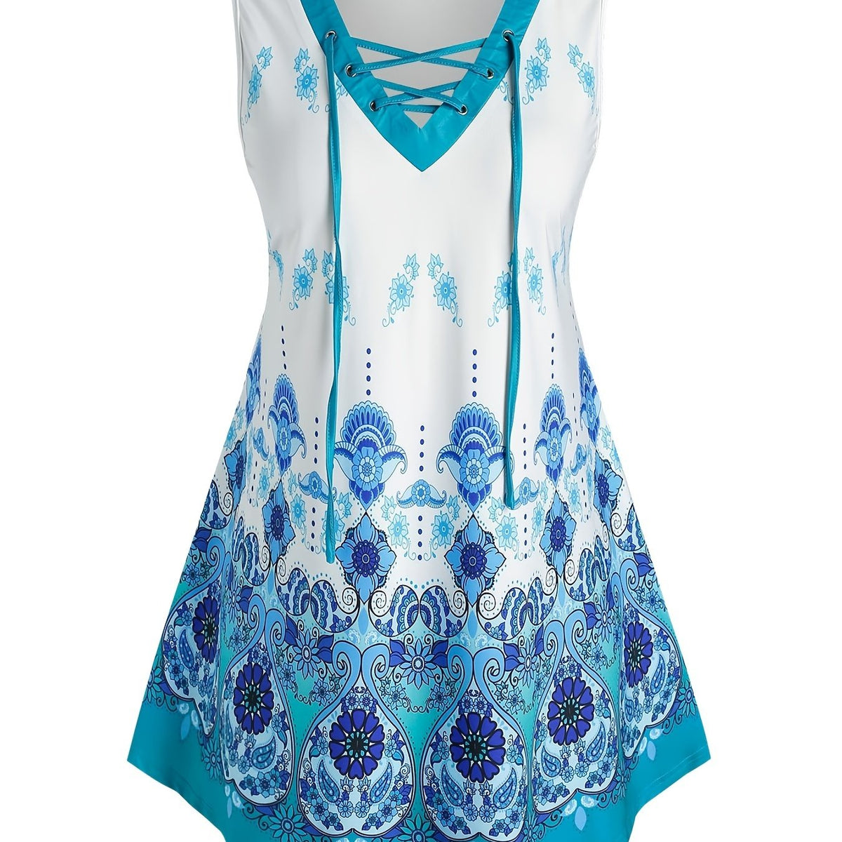Paisley Print Criss Cross Tank Top High Stretch Plus Size Tank