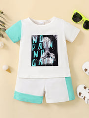 Boys Cotton Graphic Tee Matching Shorts Set Kids Summer Clothes