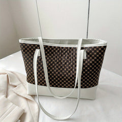 Vintage Geometric Print Tote Bag Large Capacity Retro Shoulder Bag