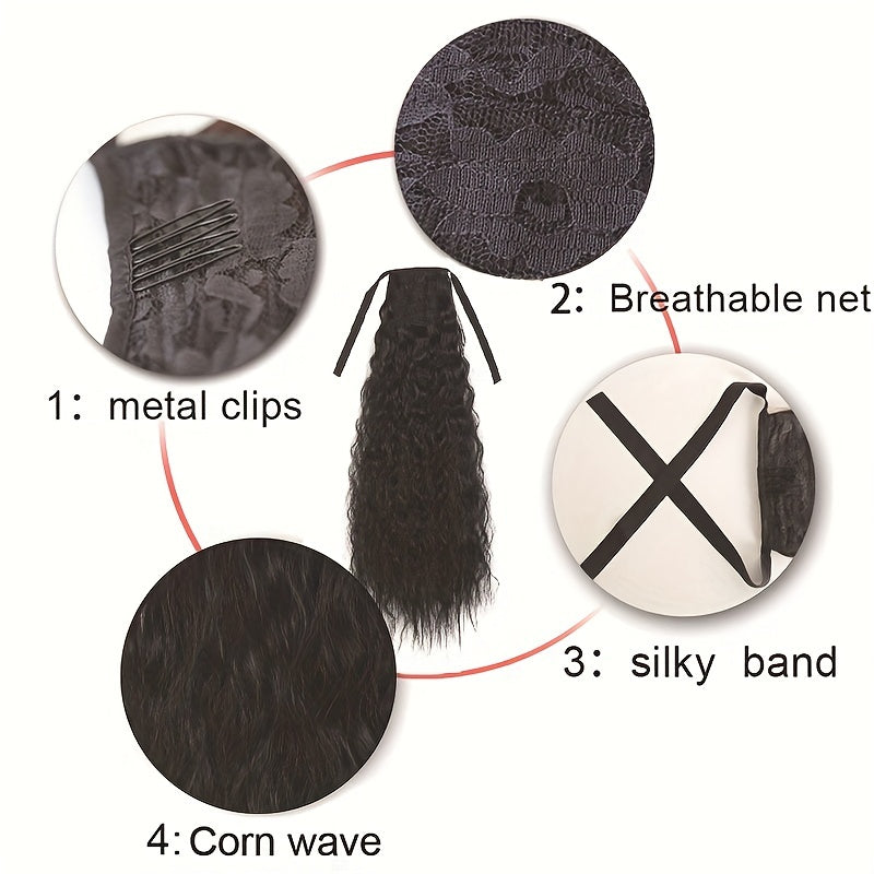 Long Curly Wavy Ponytail Extensions with Ribbon Tie for Daily Use