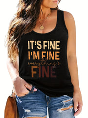  Casual Tank Top Women's Plus Slogan Graphic Print Round Neck Tank Top