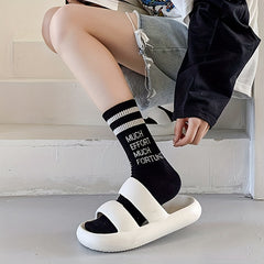5 Pairs Letter Print Socks Comfy & Breathable Mid Tube Women's Stockings