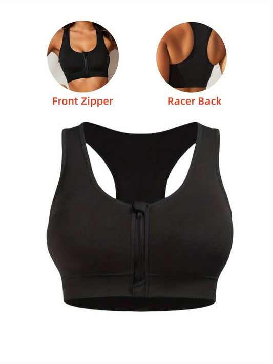 Women's Zipper Sports Tank Top Running Fitness Bra