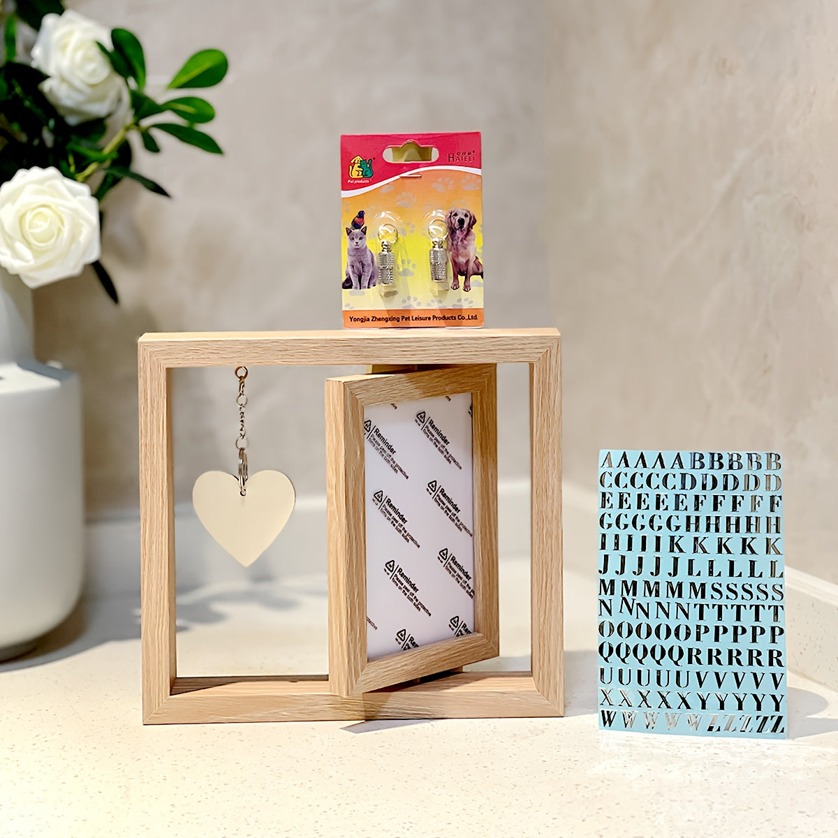 Pet Souvenir Gift Double sided Wooden Photo Frame Pet Pendant DIY Engraved Metal