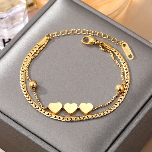 Heart Shape Adjustable Chain Bracelet Stainless Steel Hand Chain for Women