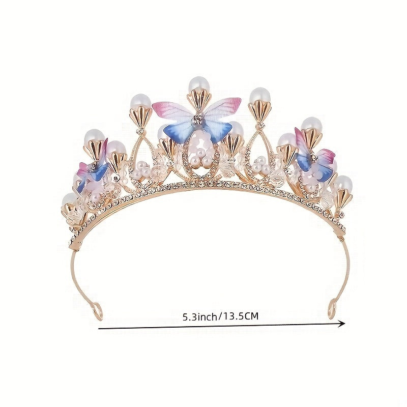 Golden Pearl Rhinestone Hairpiece Crown for Girls