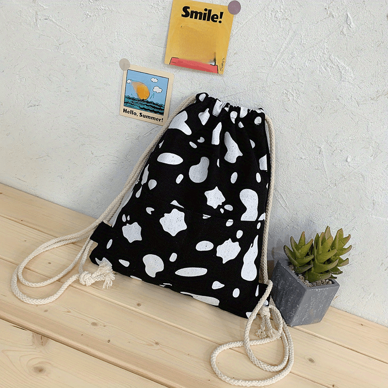 Stylish Cow Pattern Backpack All Match Drawstring Sports Rucksack