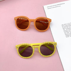 Kids Plaid Round Frame UV Sunglasses