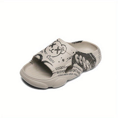 Men's Cartoon Print Non Slip Platform Slides Comfortable Cloud Slides