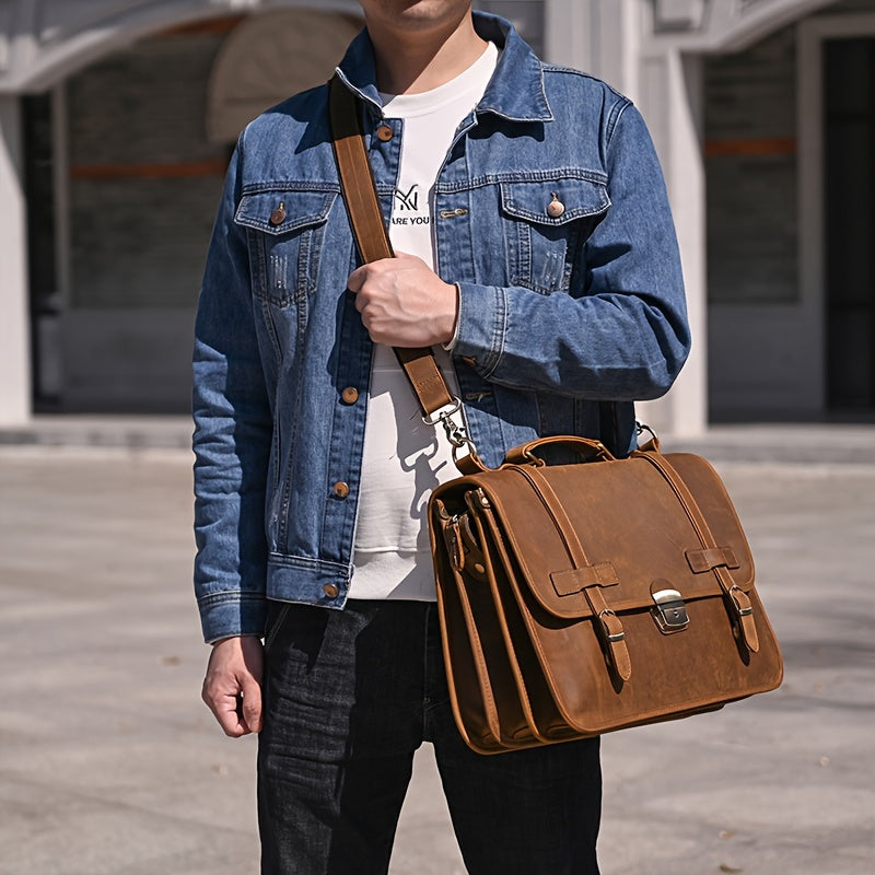 Men's Leather Laptop Messenger Bag Briefcase