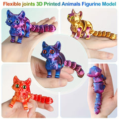 3D Printed Kittens with Articulated Tails Realistic Jointed Cat Figures