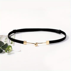 Stylish Thin PU Belt Solid Bead Hook Buckle Coat Waistband Vintage Dress Girdle