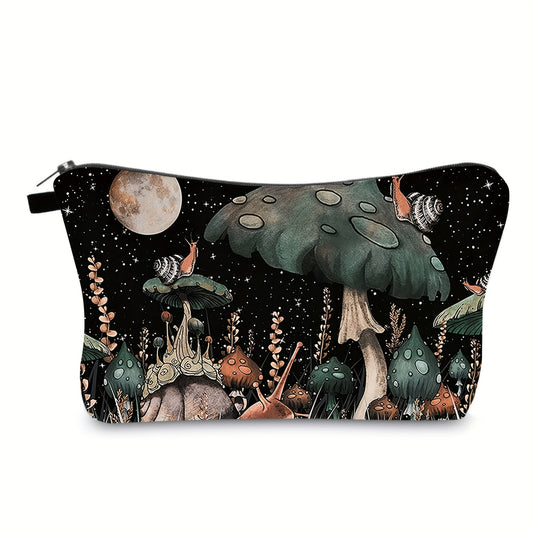 Waterproof Mushroom Print Makeup Bag Portable Cosmetic Case for Travel and Toile