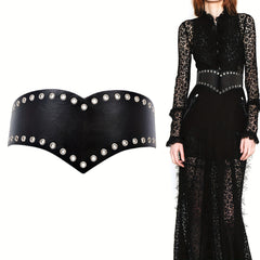 Eyelet Hollow Out Wide Belt Punk Elastic Waistband