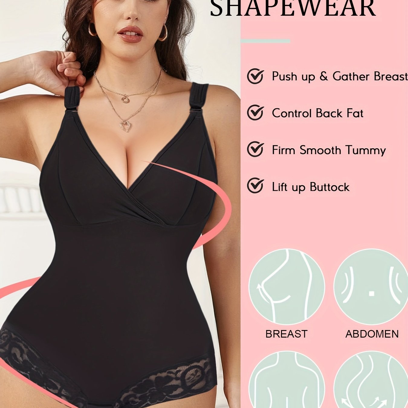 Lace Trim Shaping Bodysuit Tummy Control Butt Lifting Slimmer Body Shaper