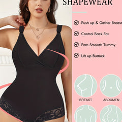 Lace Trim Shaping Bodysuit Tummy Control Butt Lifting Slimmer Body Shaper