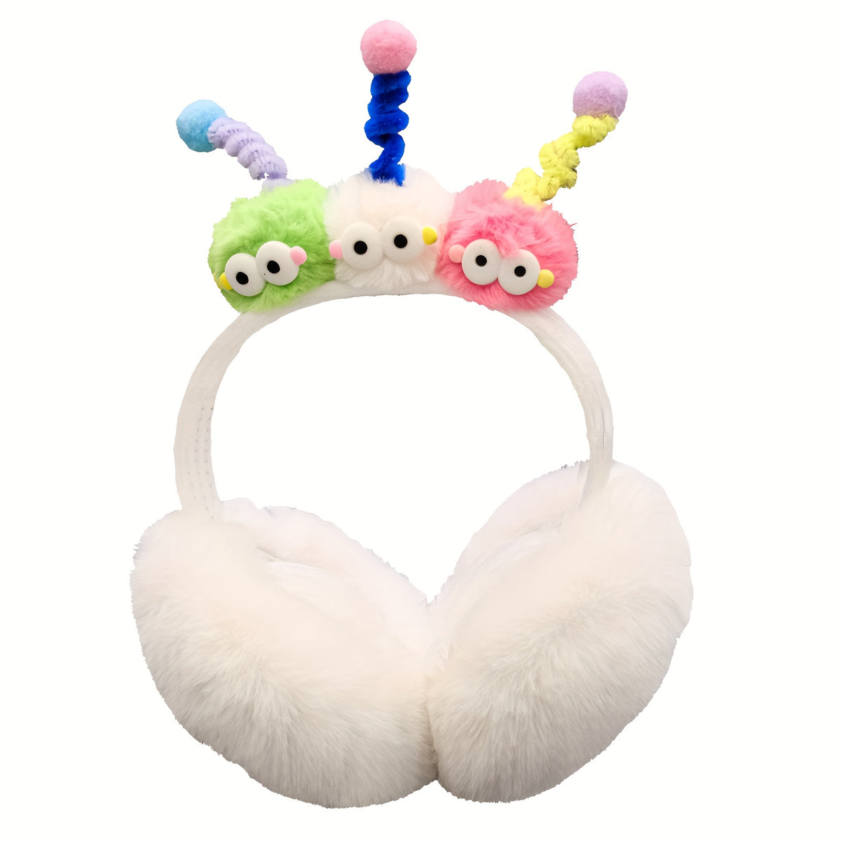 Women's Plush Ear Warmers with Rainbow Pom Pom Soft Winter Ear Muffs