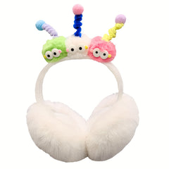 Women's Plush Ear Warmers with Rainbow Pom Pom Soft Winter Ear Muffs