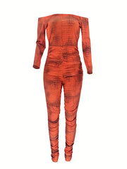 Graphic Print Off Shoulder Jumpsuit Women's Clothing