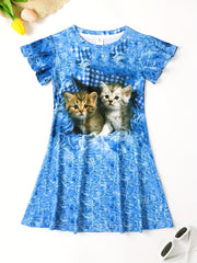 Kitty Graphic Ruffle Short Sleeve Dress Girls Clothes Party