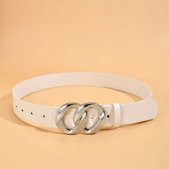 Geometric Double Ring Buckle Belt Stylish Solid PU Leather Belt Girdle