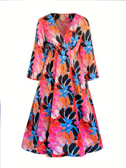 Women's Plus Floral Print Long Sleeve Maxi Dress