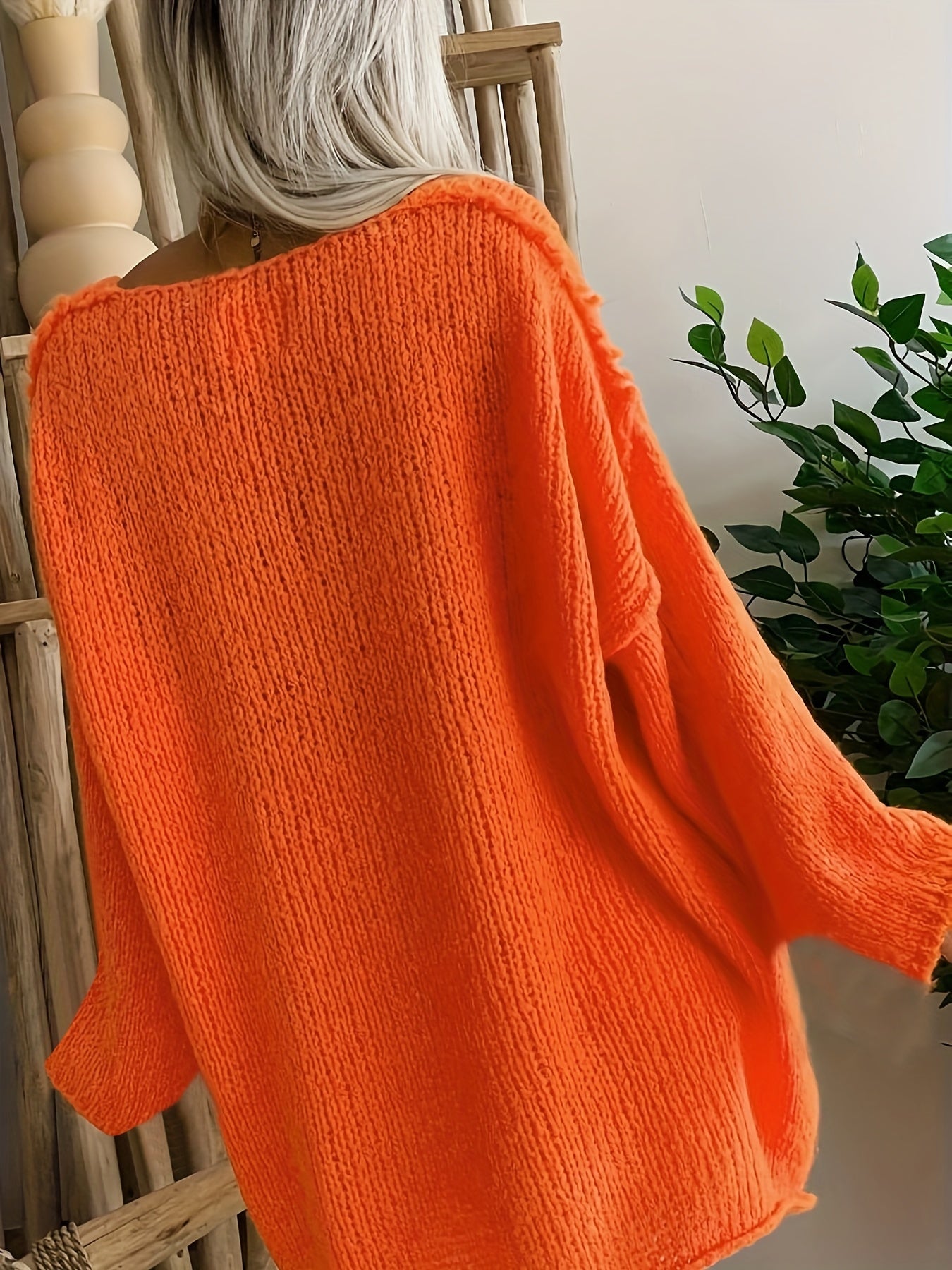  Casual Sweater Women's Solid Knitted Long Sleeve V Neck Pullover