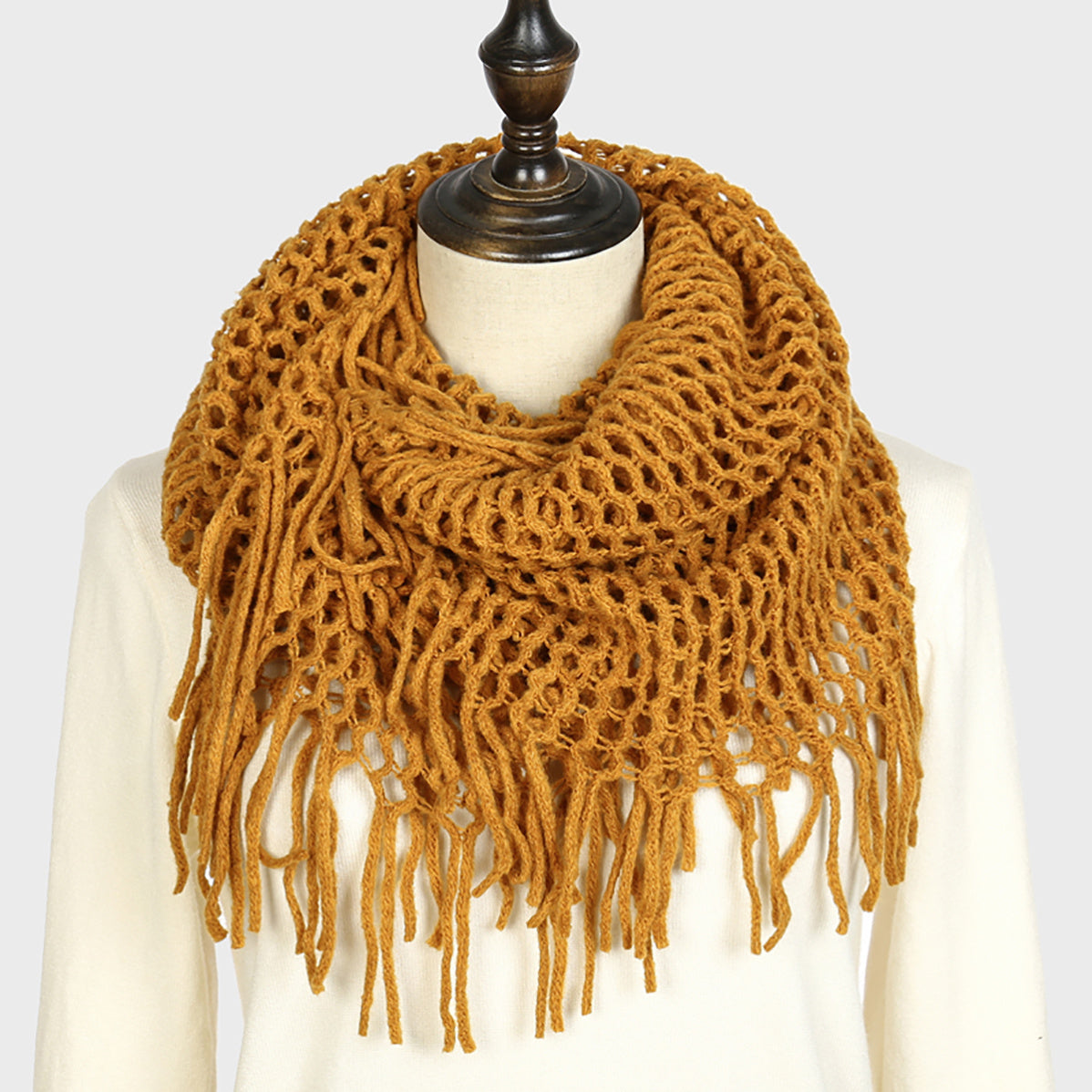 Thickened Scarf Warm Mens Wool Hollow Tassel Circle Scarf Snow Weather