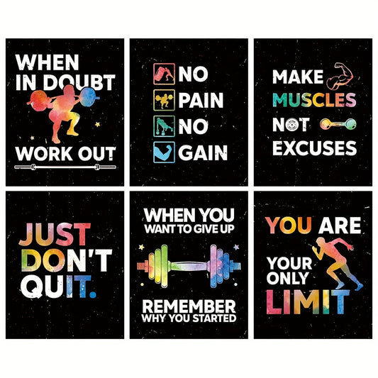 Gym Wall Art Set of 6: Inspirational Workout Room Poster