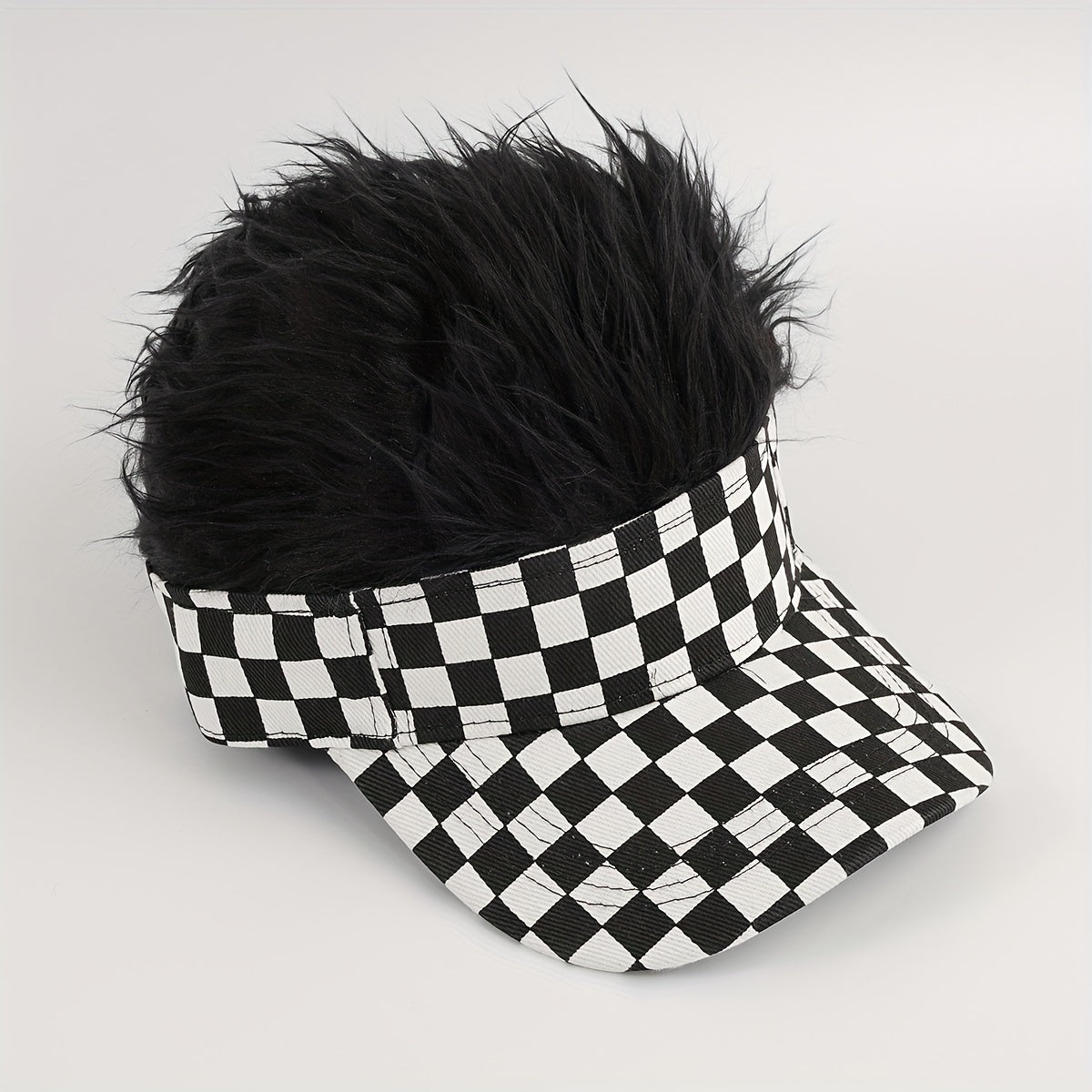 Checkerboard Curly Hair Duck Tongue Cap Natural Full Headgear